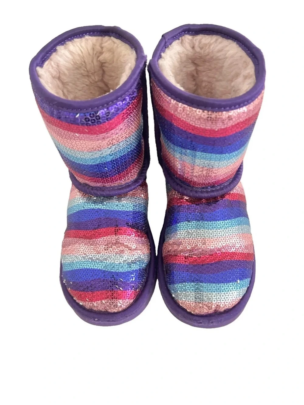 UGG | Classic Short II Girls Size 12 Purple Rainbow Sequins Slip On